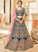 Velvet Blue Bridal Wear Embroidery Work Lehenga Choli